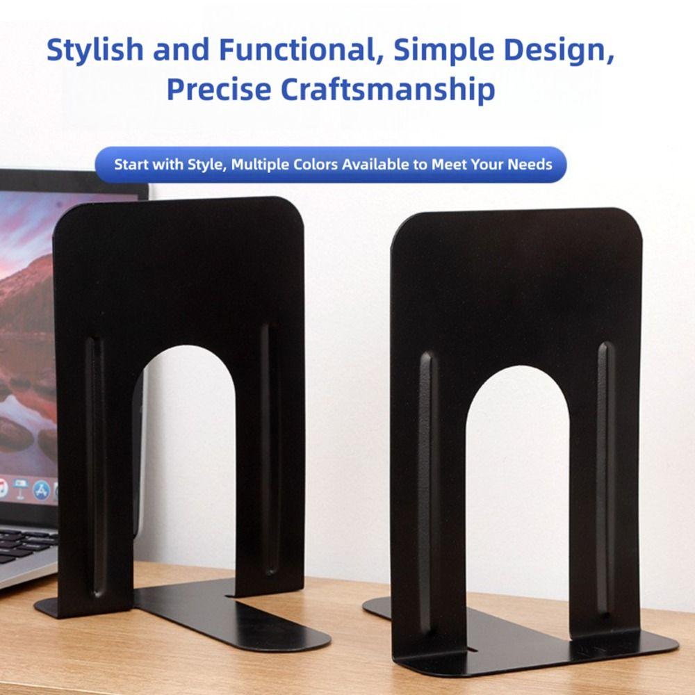 1/2PCS Metal Bookends Non-slip Desk Bookshelf Book High Quality Book Stand Office