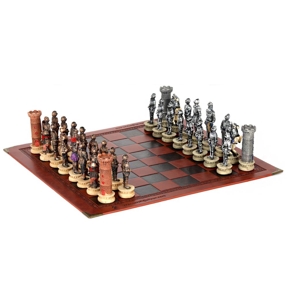 Role Theme Chess Set - Resin Material And Hand-Painted With Embossed Leather Chess Board - 32 Pieces - Ideal Gift Board Game
