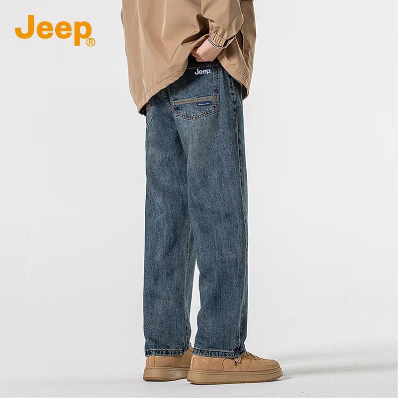 Jeep Men's American High Street Washed Loose Straight-Leg Jeans