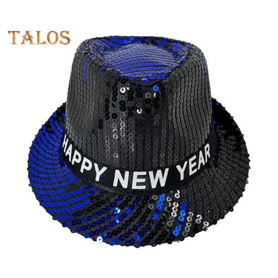 Paillettenhut, Happy New Year, Jazzhut, Vintage-Cowboy-Stil, Party-Club, Foto-Requisite, glitzernder Fedora, Kopfbedeckung für Erwachsene für Cosplays, Feiertage, Karneval