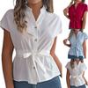 Maglietta a maniche corte con coulisse e bottoni, casual e ampia, da donna