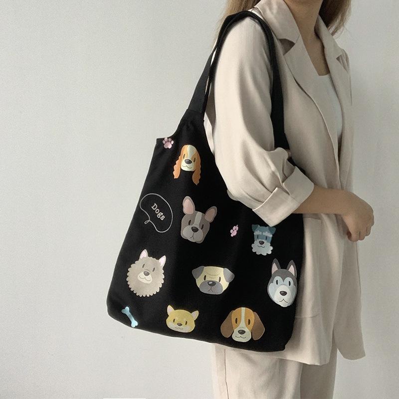 Dog Illustration Canvas Bag Shoulder Vintage