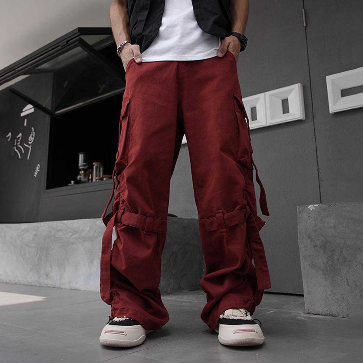 

Унисекс Красные Хип-хоп Комбинезоны в Стиле Хай-стрит - Брюки Широкого Кроя Свободной Посадки с Джазовыми Лентами 3XL красный