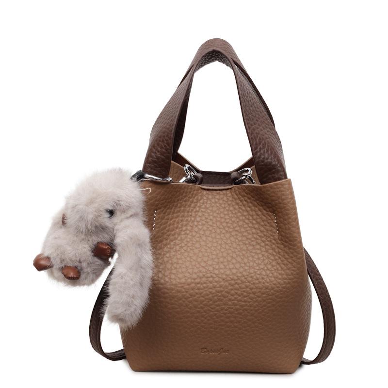 

Korean version of lychee pattern handbag women s 2025 new high-end bucket bag fashionable versatile shoulder messenger bag no pendant хаки
