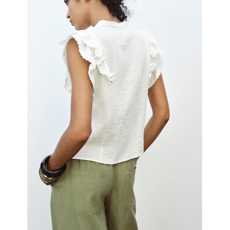 Summer New Women Clothes French Style Sweet Style Vertical Lace Laminated Decoration Sleeveless Shirts 2157042