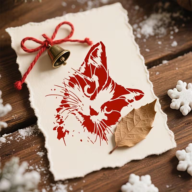 4-Piece Set of Cat Painting Stencils, Reusable Hollow-Out DIY Molds with Cute Kitten Patterns, Suitable for Creative Crafts Such As Wooden Signs