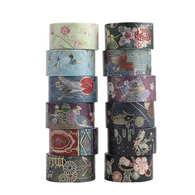 12ks Sada pásek pro domácí DIY uměleckou nálepkovou dekoraci se zlatou fóliovou páskou Lze použít pro dekoraci scrapbooku, dekoraci alba, pásku do časopisu