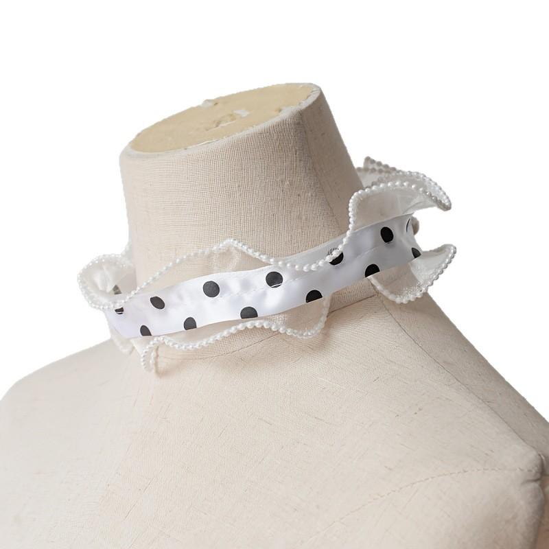 Vintage Ruffled Pearl Detachable Fake Collar Choker Elegant Lace Neck Collar For Dress Shirt Wedding Party Cosplay Decor