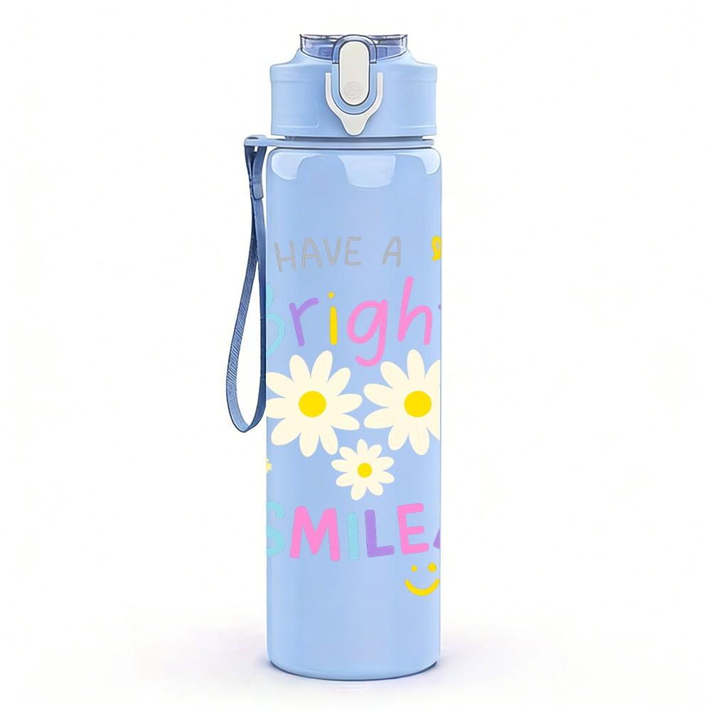 1PC Give A Bright Smile Letter 750ml Color Plastic Sports Water Bottle Leakproof Flip Straw Lid Suitable for Sports Office Home Use