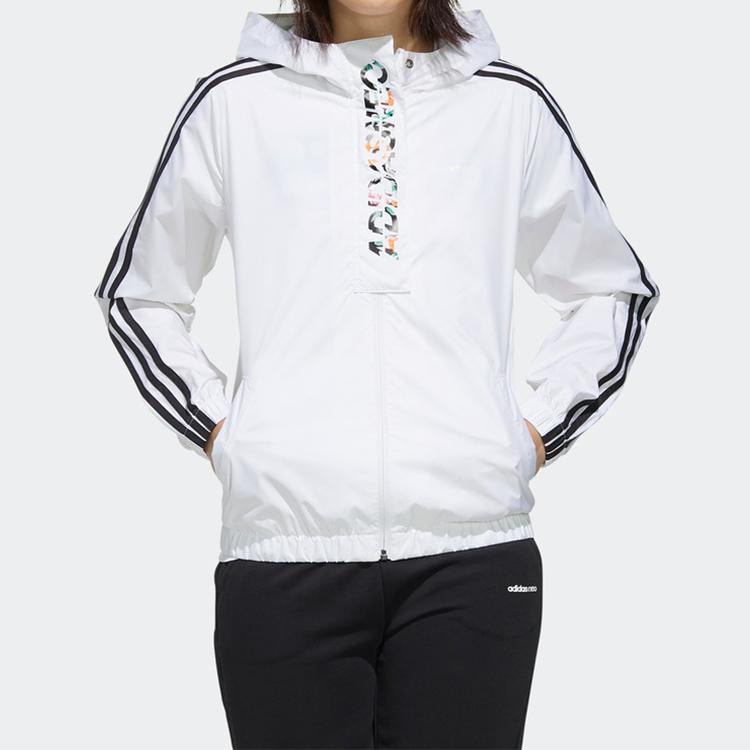 Adidas Neo Faves Hooded Sports Jacket With Alphabet Floral Logo Women Outerwear White FP7321