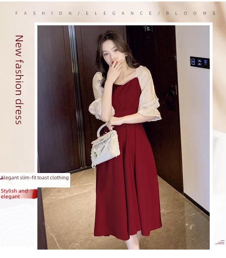 Women's French A-Line Summer Dress with Short Sleeves - Southeast Asian Sister Style, Gentle Waist, Medium Length