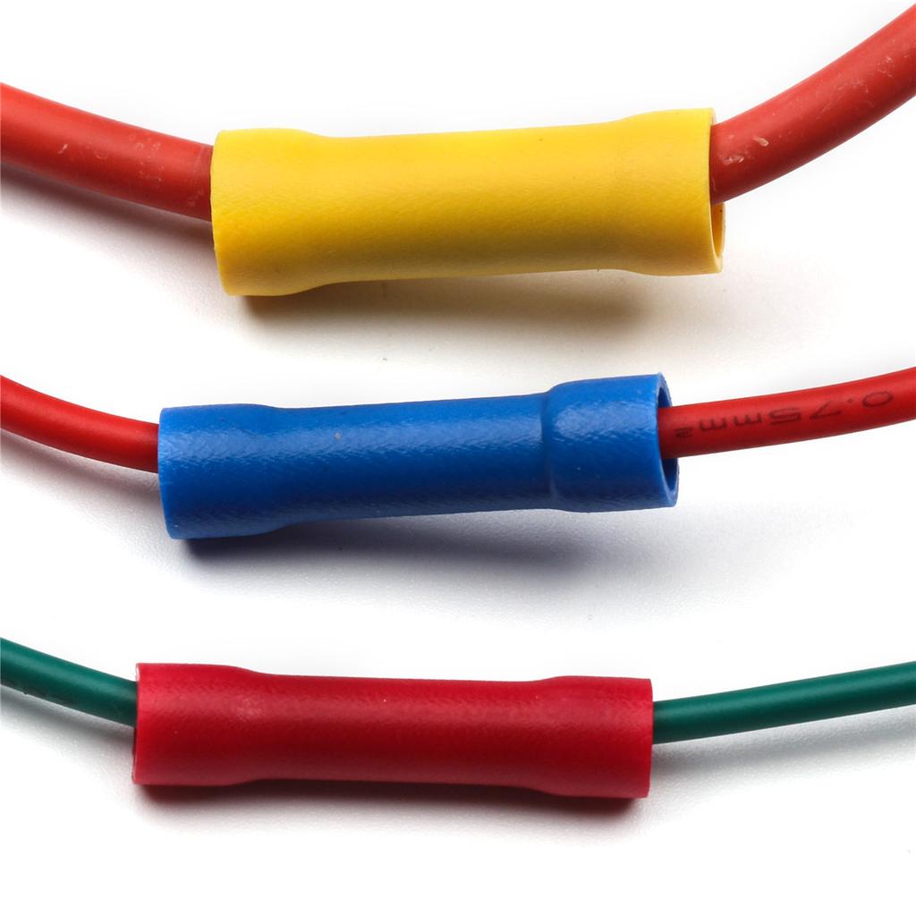 100PCS Bag Pack Fully Insulated BV Butt Splice Connectors, Long Tube Wire Joint Cold Crimp Cable Splices Terminals