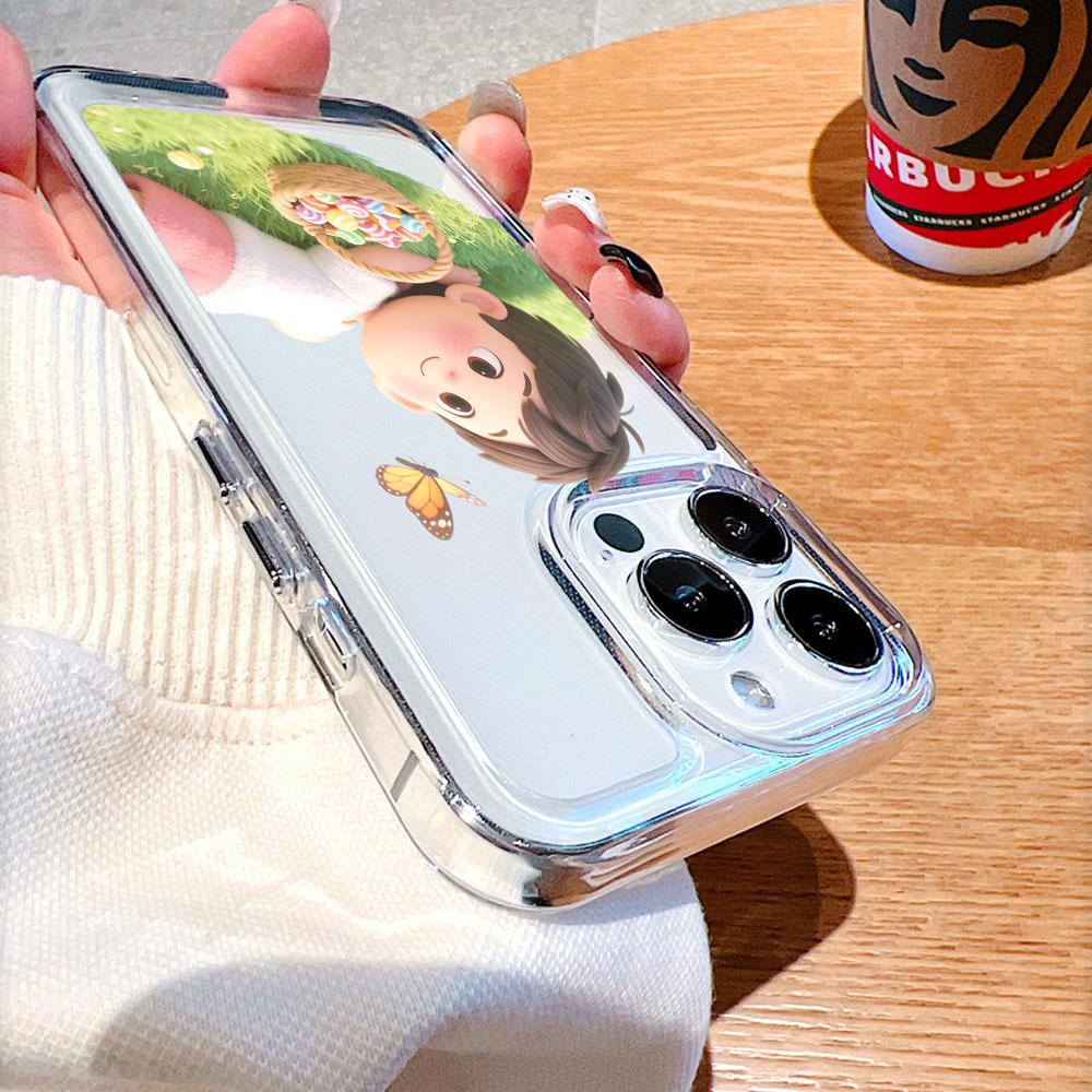 Boy on Grass with Candy Basket lucency Phone Case for IPhone 14 15 16 13 12 11 17 Pro Max 12 13 Mini Soft Cover