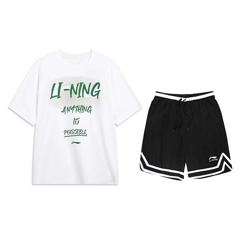 

Li Ning High Street Американский винтаж Круглый вырез Буквенный Короткий рукав Однотонный Модный Удобный Шорты Повседневный Спортивный костюм AHSU803-1+YAPV001-1 M
