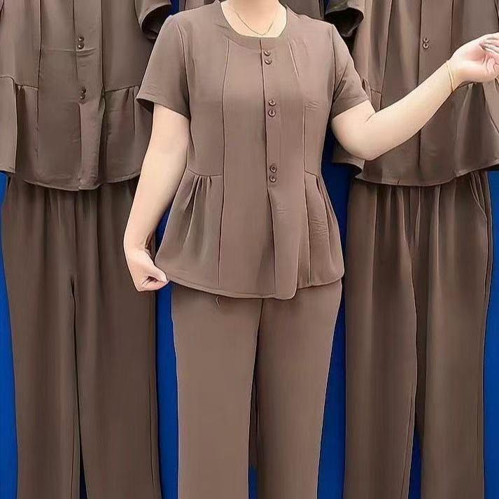 Summer 2026 Elegant Slimming Plus Size Ice Silk Two-Piece Set for Moms