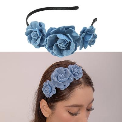 Fascia per Capelli in Tessuto Blu da Donna con Forma a Rosa Fasce in Denim Lavato Fasce Antiscivolo Fasce Dolci Accessori per Yoga