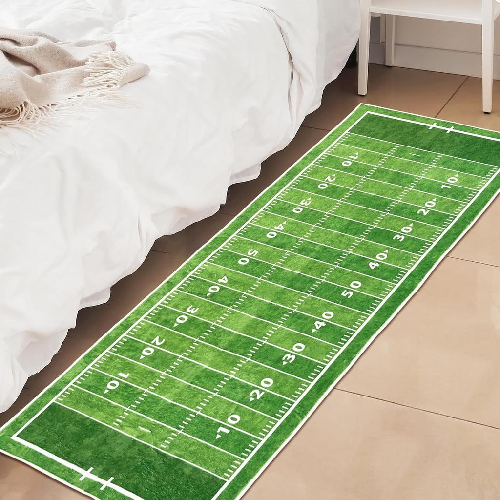 Green Runner Rug 2x6,Football Field American Sports Green Lawn Sport Game Team Competition,Throw Accent Area Rug Non Slip Washable Runner Carpet for