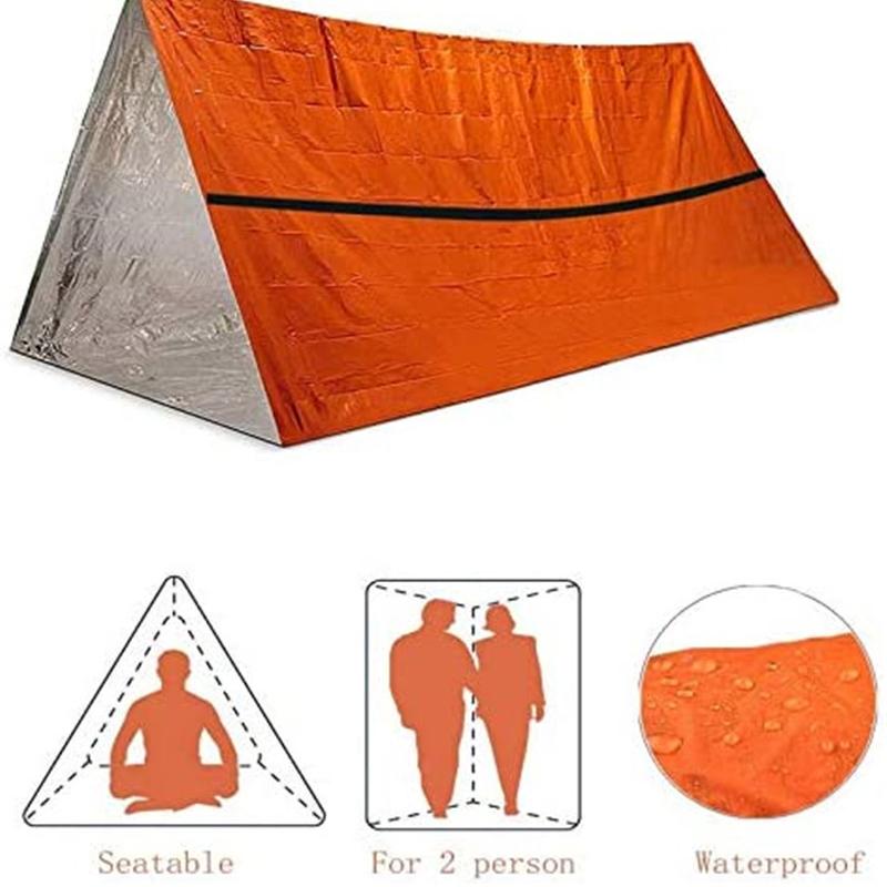 Tente de survie d'urgence qui sauve des vies Tente d'urgence 2 personnes Couverture PE Sac de couchage d'urgence Imperméable Peut être utilisé comme fournitures de survie pour le camping
