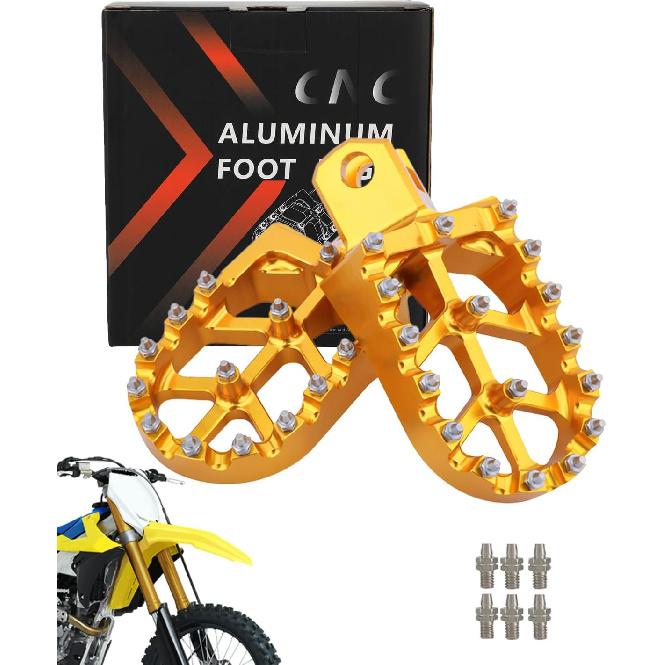 Dirt Bike Foot Pegs Footpegs Rest Pedals for RM125, RM250, RM250Z, RMX250, DR-Z400, DR-Z400E, DR-Z400S, DR-Z400SM, Gold Gilt Gold
