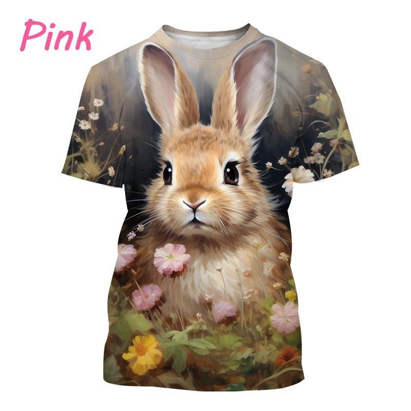 Tričko roztomilý králík s 3D potiskem pro muže Trička se zábavným zvířecím vzorem Letní Harajuku Volné topy s kulatým výstřihem Trička s krátkým rukávem
