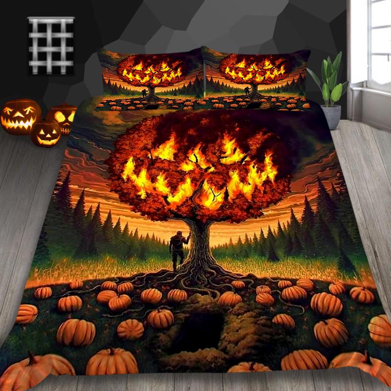 Halloweenská domácí sada povlečení s dýňovým vzorem lampy povlak na přikrývku a povlak na polštář 2/3 plné velikosti pratelné pohodlné povlečení