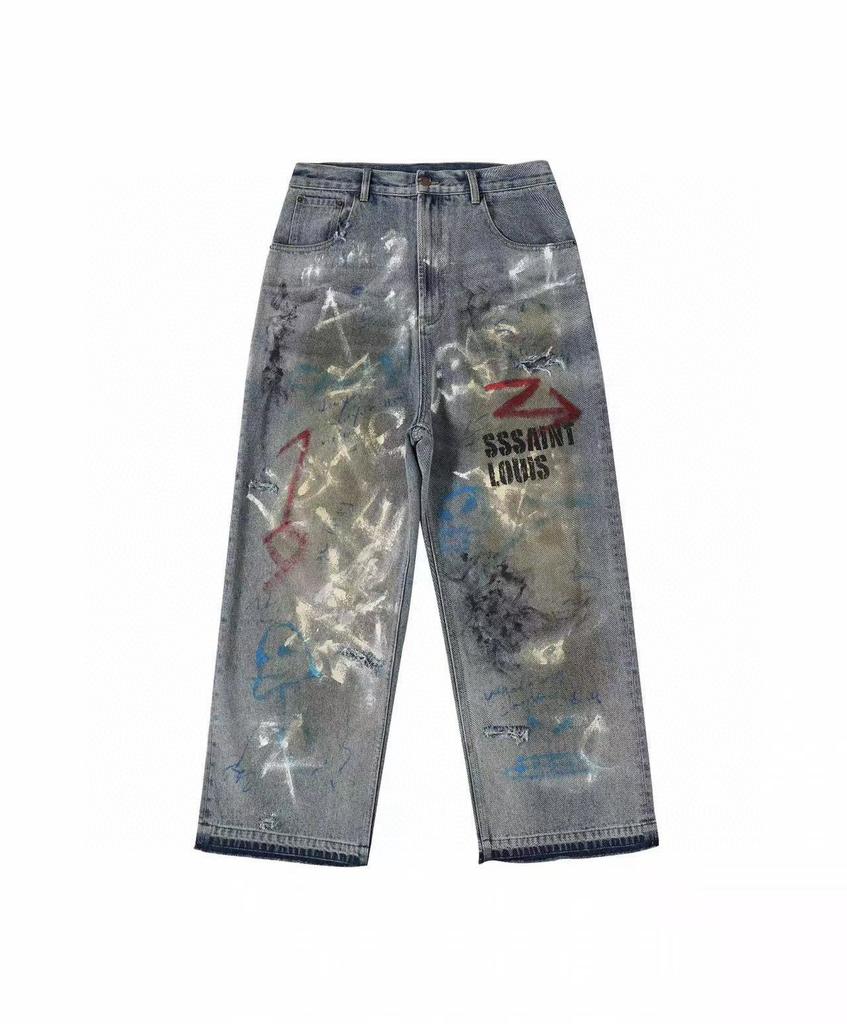 Jeans Do Dirty Old Hand-Painted Graffiti Ripped Loose Casual Men And Women Tide The Same Style