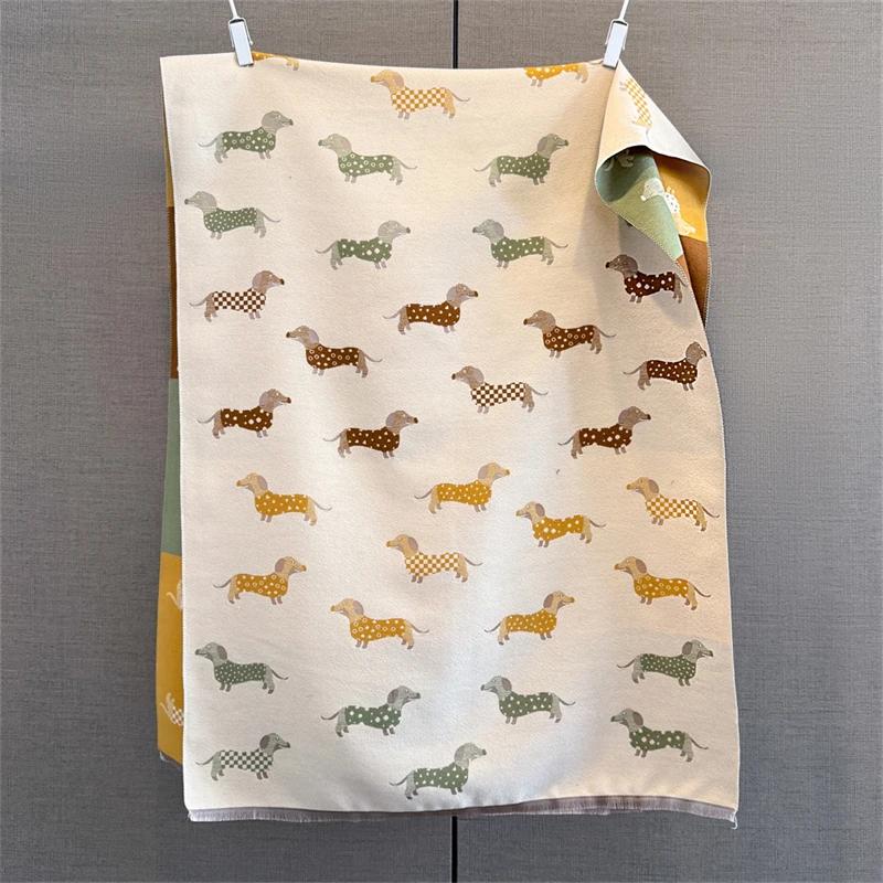 Winter Female Scarf Cashmere Shawls Wraps Women Dog Print Long Hijab Stoles Pashmina Bufanda Tassel Autumn Lady Headband