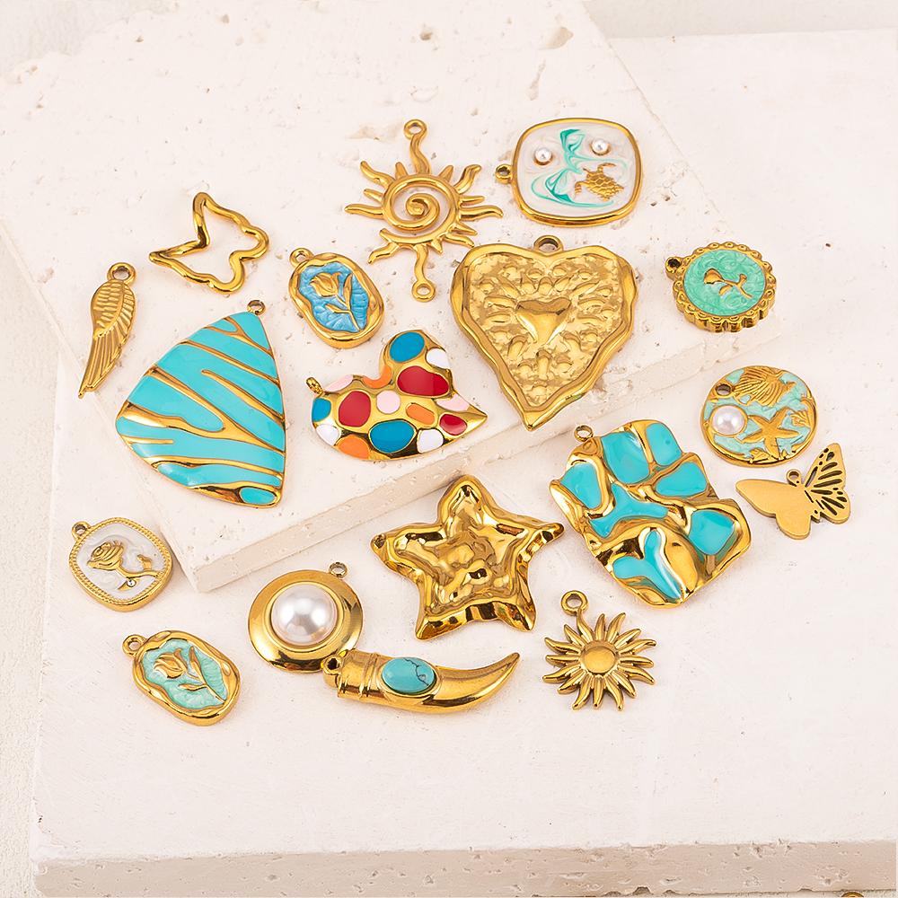 2pcs Stainless Steel Blue Enamel Marine Anklet Charms Bohemia Pendant Base for DIY Earrings Necklaces Vacation Jewelry Findings