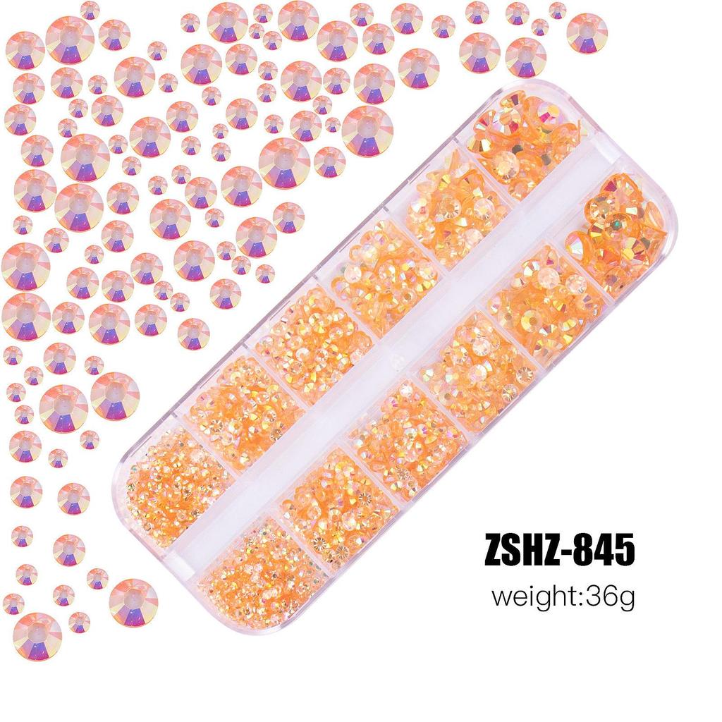 12-Fächer-Box mit gemischten Acrylharz-Strasssteinen mit flachem Boden für DIY Bären-Nagelkunst
