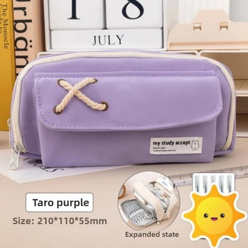 Button Cotton Rope Pencil Case Large Capacity Kids Storage Bag Student Stationery Box Girl Storage Pencil Case