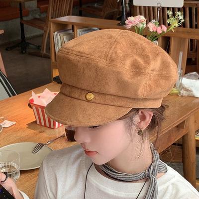 Female Retro Korean Flat-top Newsboy Hat Literary and Versatile Painter Hat Octagonal Hat