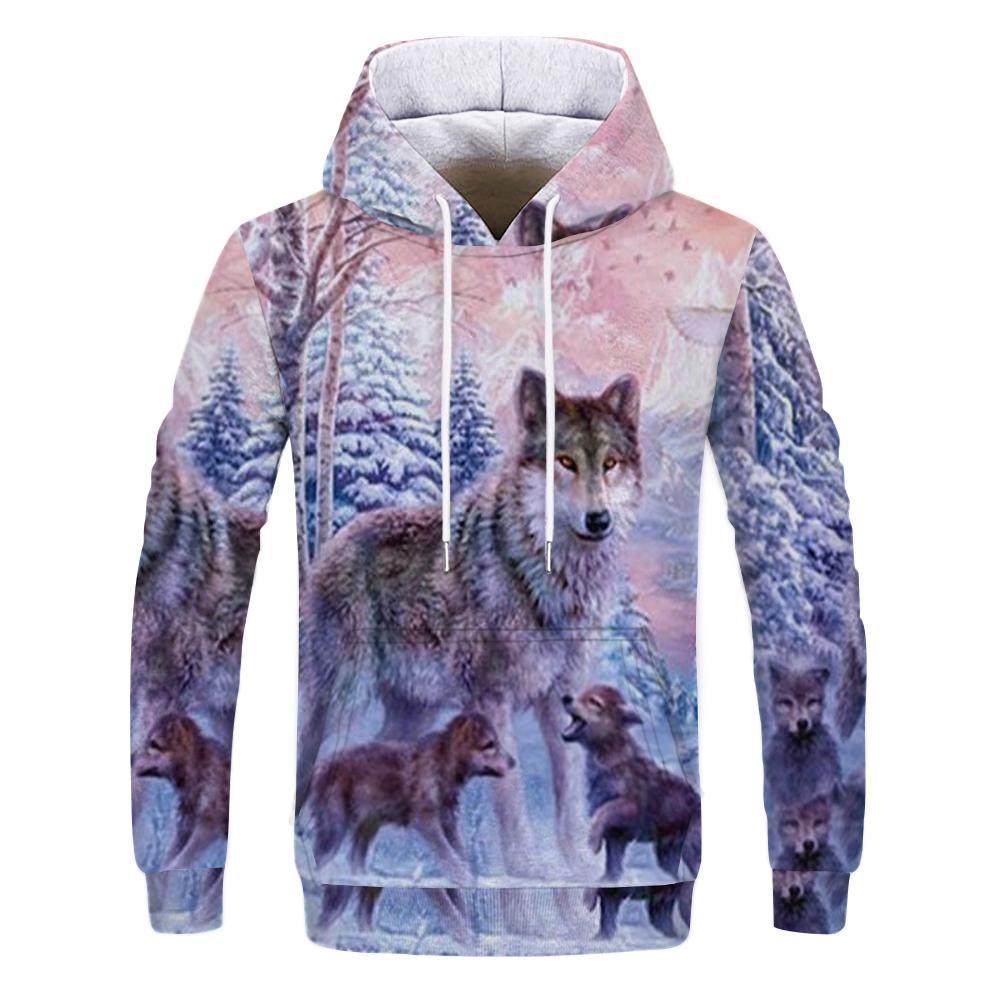 Spring Autumn Men's Junior Wolf Hoodie Fashion 3D Wolf Printing Loose Streetwear Funny Animal Street Hip Hop Casual Sweatshirt