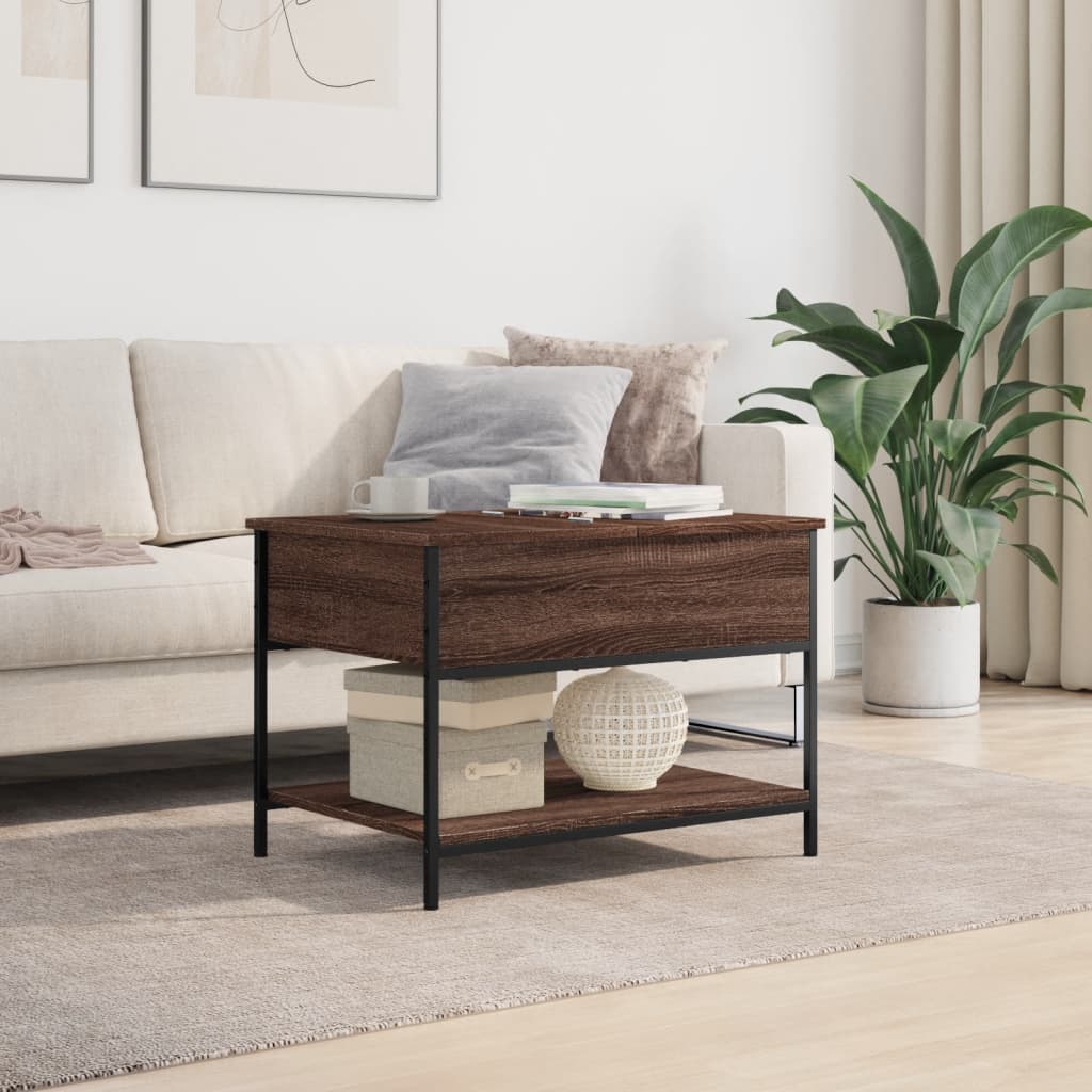 Coffee Table Brown Oak Look 70 x 50 x 50 cm Wood Based Material Metal