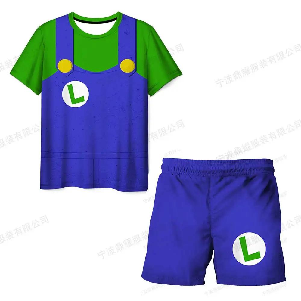 2025 MINISO Dětské oblečení Sady Cosplay Super Mario Trička Šortky 2 ks Obleky Děti Chlapci Dívky Topy Tričko Mario Bros Tričko Kalhoty Oblek