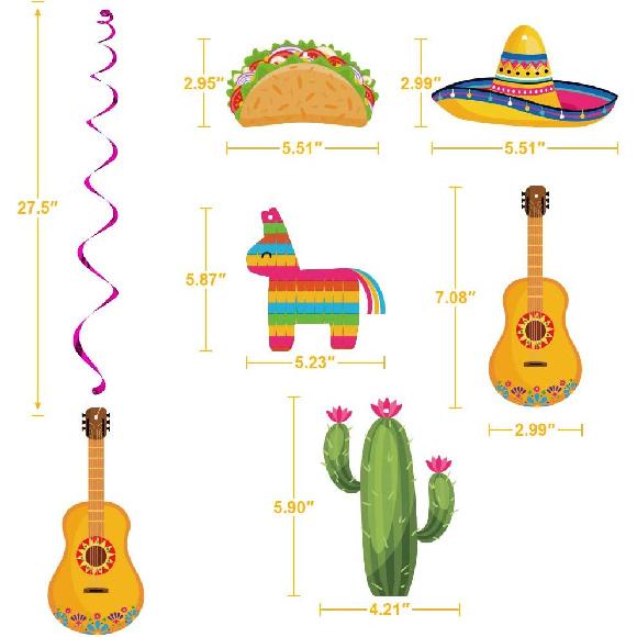 20Pcs Mexican Fiesta Hanging Swirl Decorations, Cinco De Mayo Party Supplies, Taco Twosday Birthday Theme, Taco Party Mexican Fiesta Ceiling Hanging