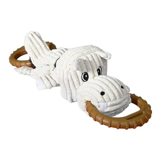 Double Ring Hippopotamus Dog Toy Plush Hippo Tug of War Dog Toy Boredom Relief Small Medium Dog Teething Cleaning Chewing Interactive Toy Pet Hippo