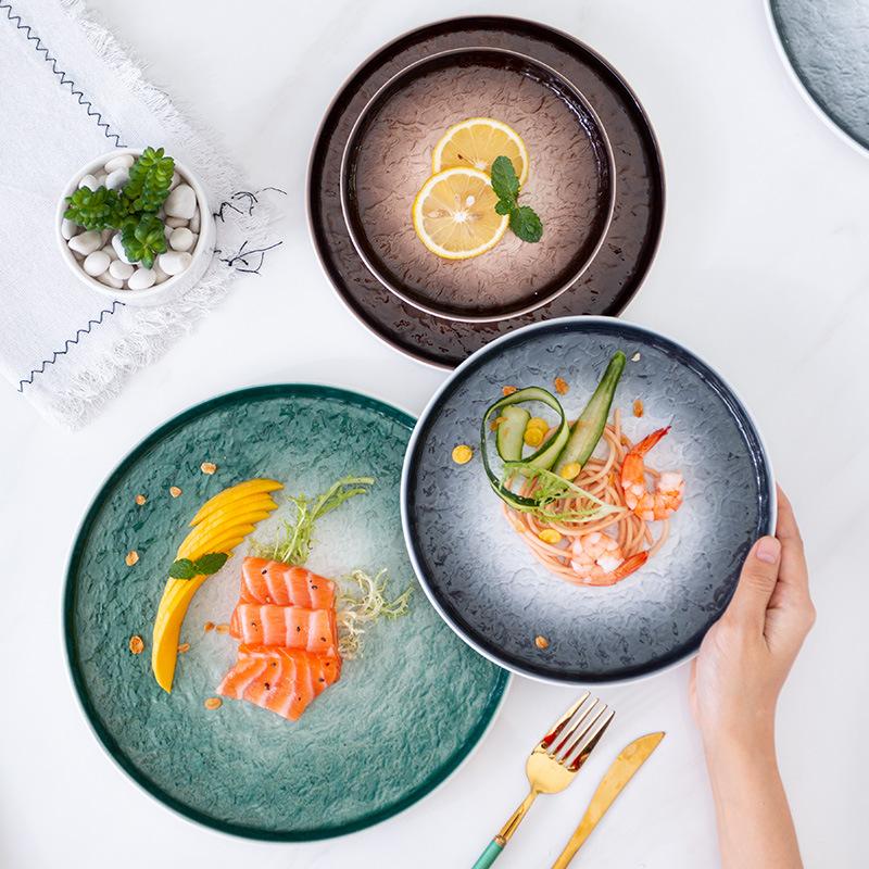 Nordic Stone Pattern Ceramic Steak Plate Vegetable Plate Hotel Restaurant Household Plate Tableware Western Plate Holiday Gift Box