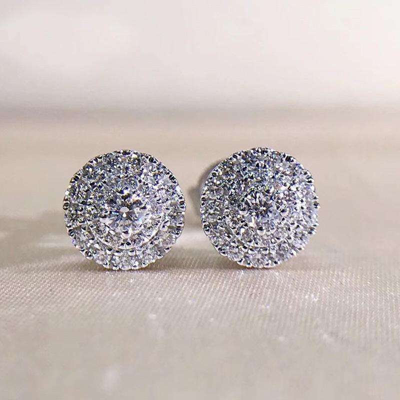 Round Pave Cluster Stud Earrings for Women Delicate Sparkling Fashion Jewelry
