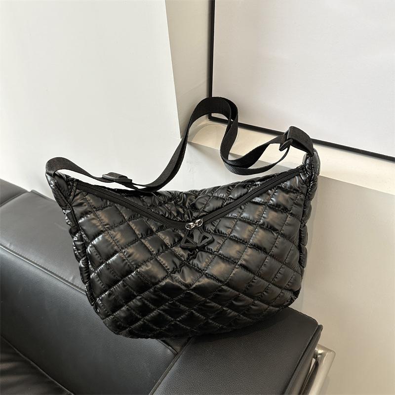 Space Cotton Shoulder Bag Fashion Hobo Crossbody Bags Lattice Pattern All-match Large Capacity Handbags