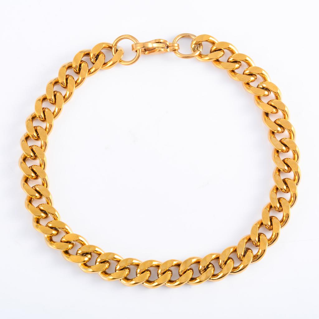Men's Women's Gold Color Plated Stainless Steel Cuban Link Chain Bracelet for Hand Anklet High Quality Metal Wristband Jewelry