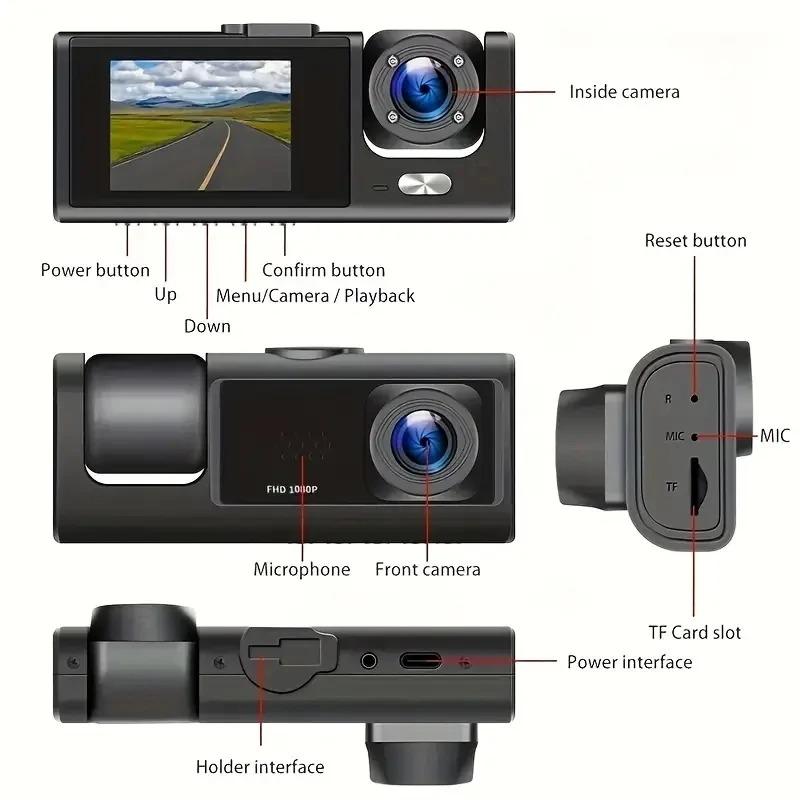 3 Channel Dash Cam for Car Camera 1080P Video Recorder Dashcam Black Box Dual Lens Inside Car DVR Rear View Camera Car Accessory