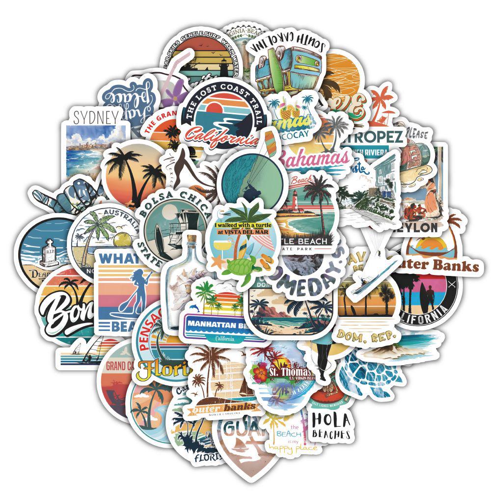 60pcs Hawaii Beach Surfing Scenery Stickers for Creative Journal & Notebook