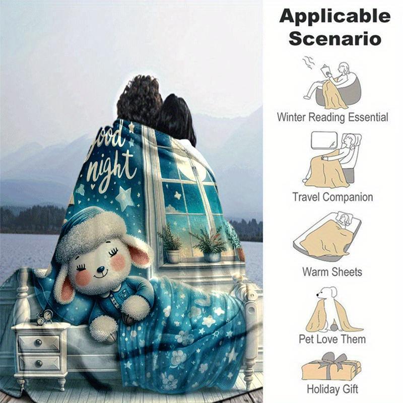 1pc Cute Lamb Printing Lightweight Flannel Blanket, Comfortable and Warm Blanket, for Camping Sofa Bed and Couch Office, Gift