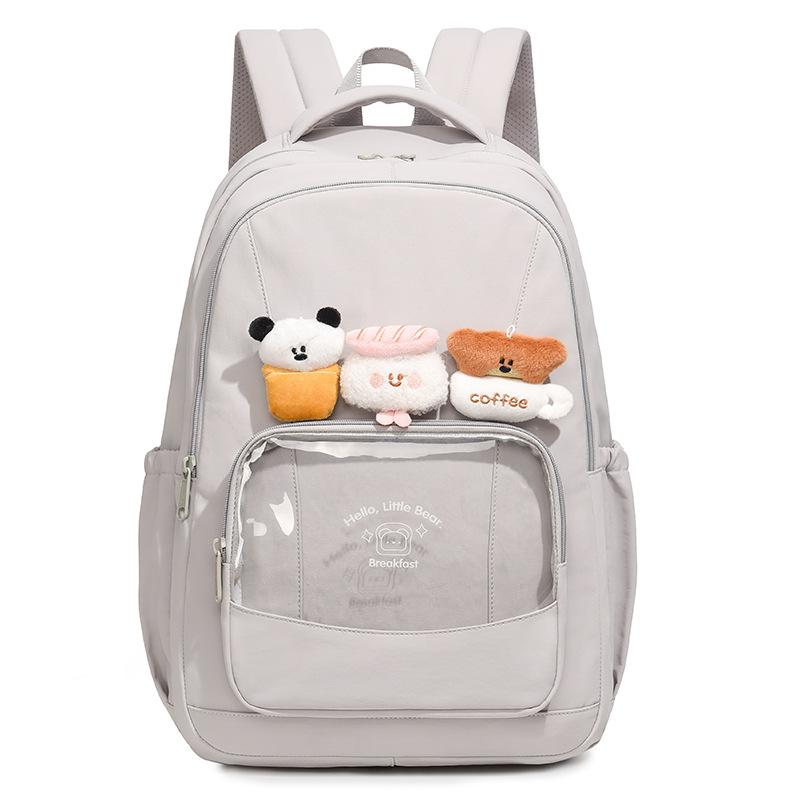 Solid Color Cartoon Backpack for Women Large-Capacity Student School Bag