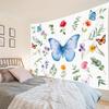 Butterfly Plant Tapestry for Bedroom, Girly Floral Blue Wall Tapestry, Leaf and Flower Botanical Tapestries Wall Hanging for