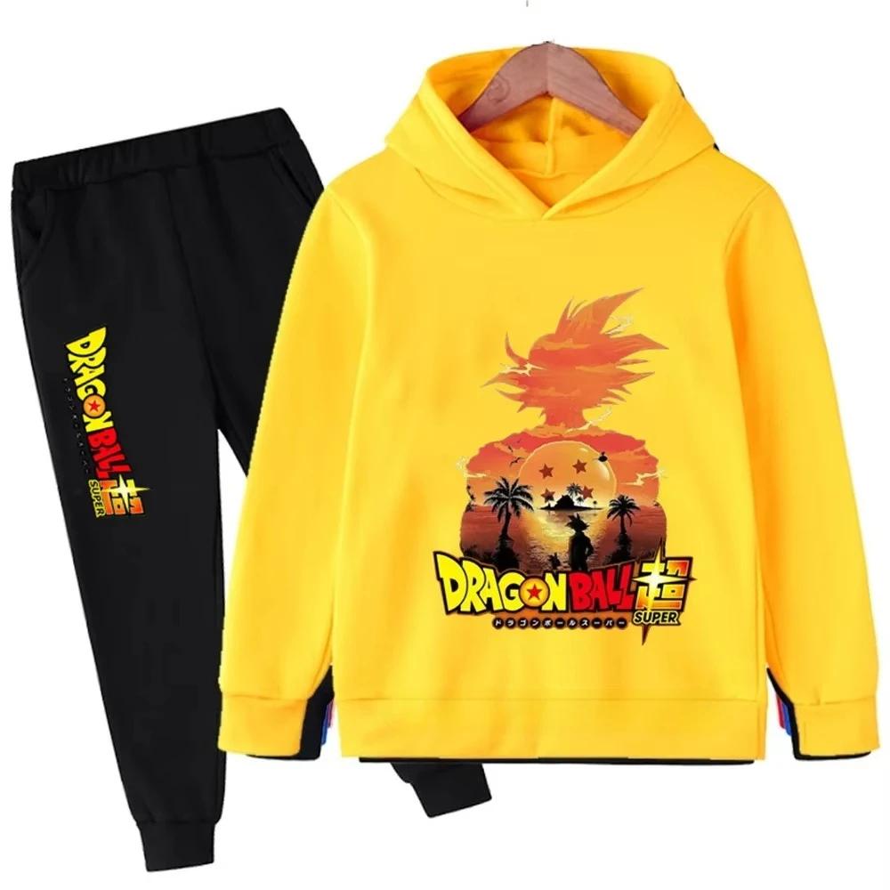 Jesień i Zima Nowy Anime Dragon Ball Wukong Komplet Bluz z Kapturem dla Chłopców Dziecięce Bluzy z Kapturem dla Dziewczynek Koszulki Sportowe dla Dzieci 3-12 lat