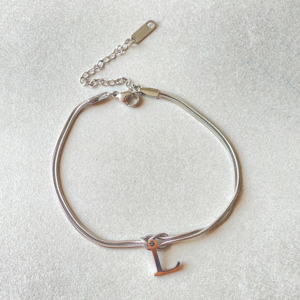 Valentine's Day Stainless Steel Herringbone & Snake Chain Bracelet with 26 Letters Pendant