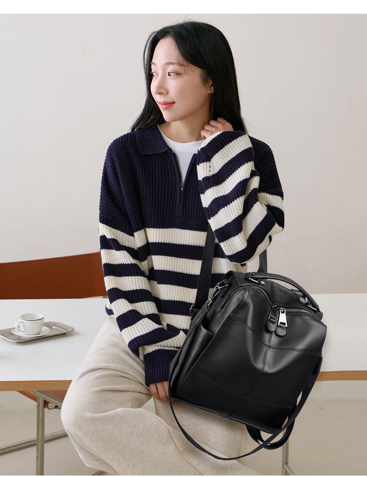 Women's Genuine Leather Top Grain Cowhide Backpack - Trendy Large Capacity Double Shoulder Bag 2025