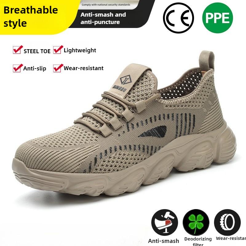 construction summer safety shoes for men lightweight Breathable mesh work shoes anti-slip anti-puncture steel toe work sneakers