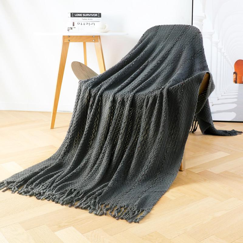 Knitted Blanket Colored Yarn Embellish Air Condition Office Nap Travel Throw Blankets Bedspread for Bed Sofa Decor Sofa Blankets
